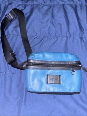 Coach Blue Leather sling Bag with Black Trim